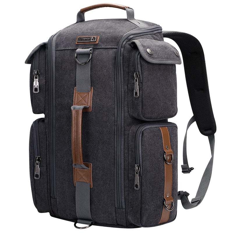 WITZMAN Travel Backpack for Men and Women Carry On Canvas Backpack Duffel Bag for Airplanes Fit 17 Inch Laptop (6661 canvas black) - Image 1